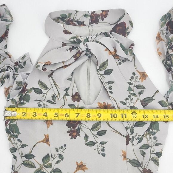 Keepsake Twilight Dreams Mini Dress Small Women Gray Garden Floral Cold Shoulder - Picture 7 of 11